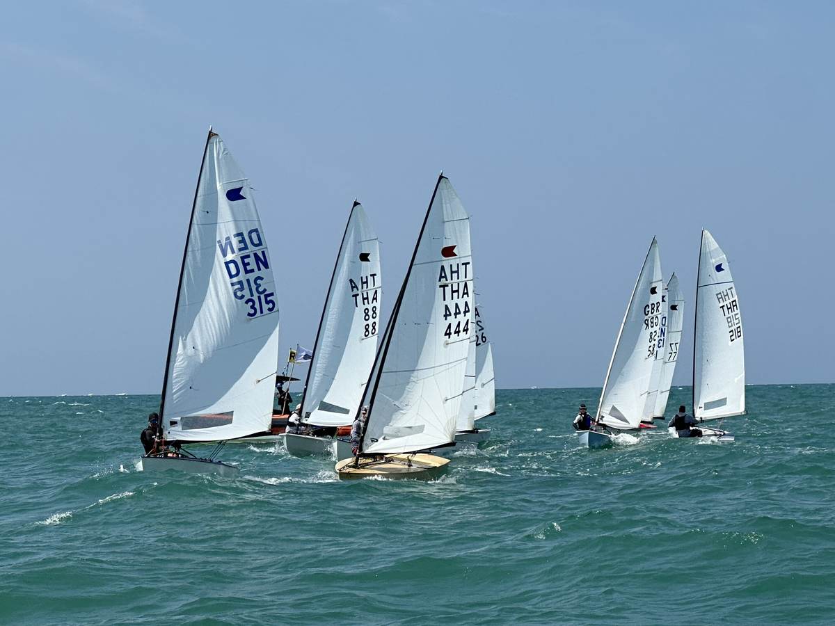 OK Dinghy fleet at the start